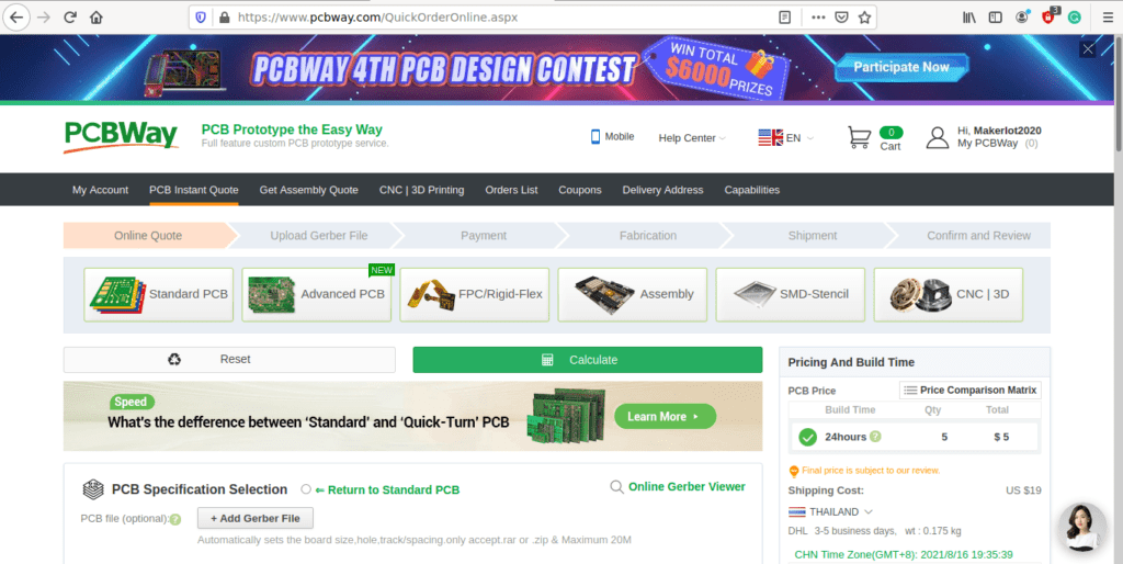 Quick order PCB from PCBWay