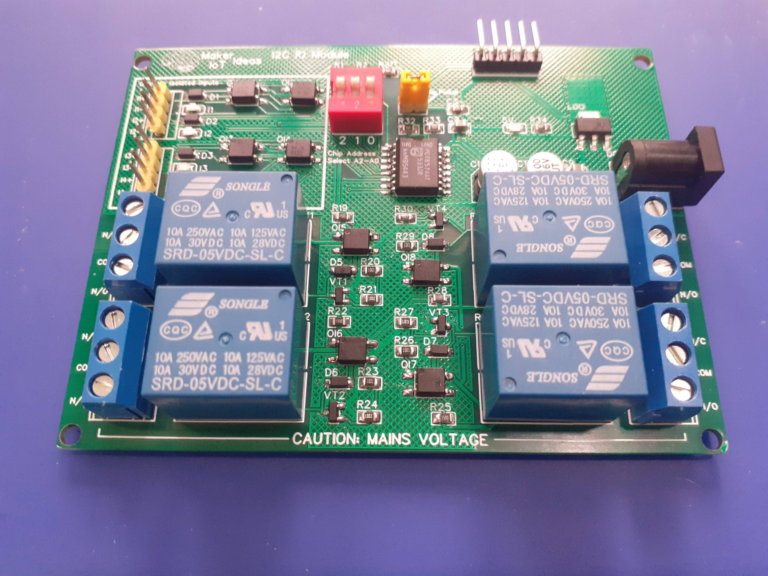 I2C IO Module with 4 Relay Outputs and 4 Galvanic Isolated Inputs