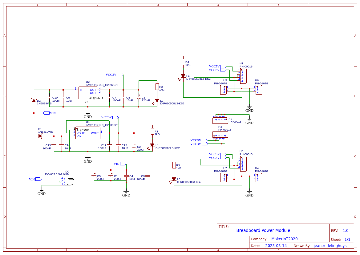 Breadboard Power Module Custom designed Maker and IOT Ideas