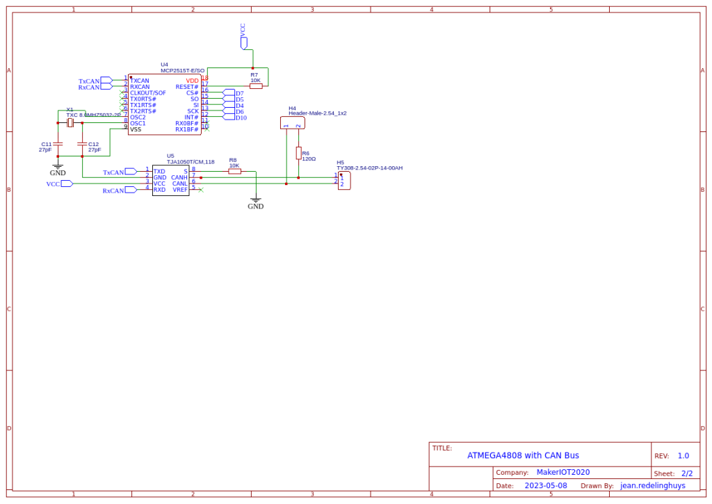 Schematic, CAN Bus Hardware, MCP2515 and TJA1050