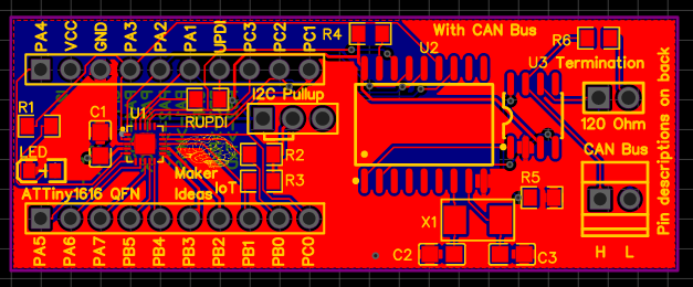 PCB layout design for the ATMEGA1616 with CAN bus Development PCB
