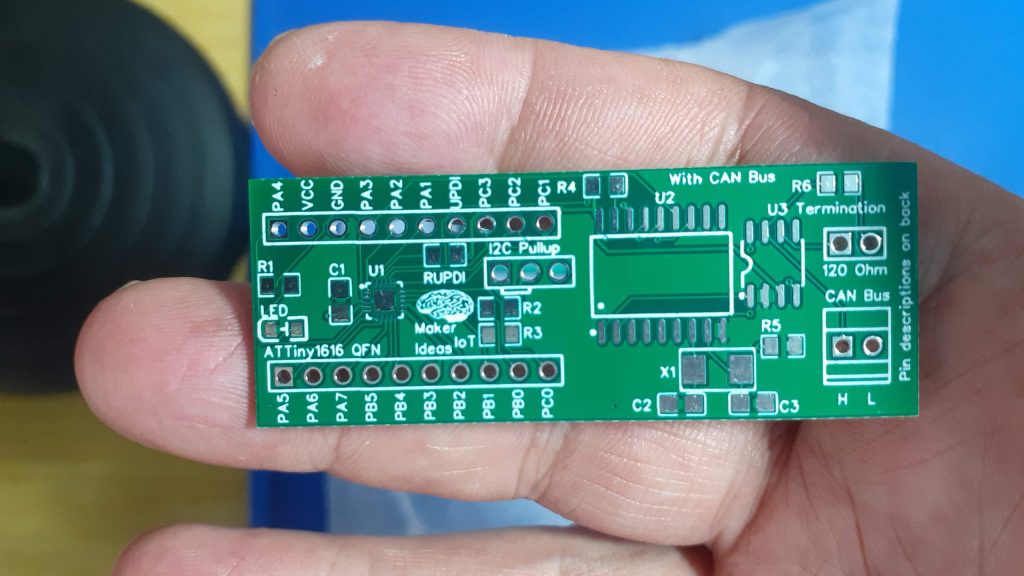 Closeup view of the top side of the PCB