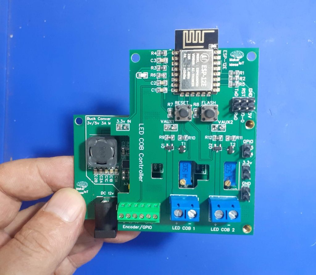 LED COB Controller stacked on top of Variable Voltage Poser Module